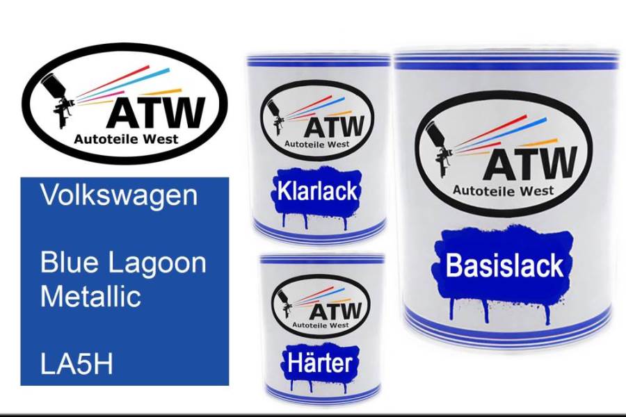 Volkswagen, Blue Lagoon Metallic, LA5H: 1L Lackdose + 1L Klarlack + 500ml Härter - Set, von ATW Autoteile West.